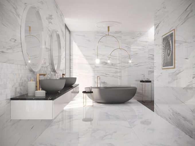 Volakas-white-marble-tile-Application-contemporary-bathroom