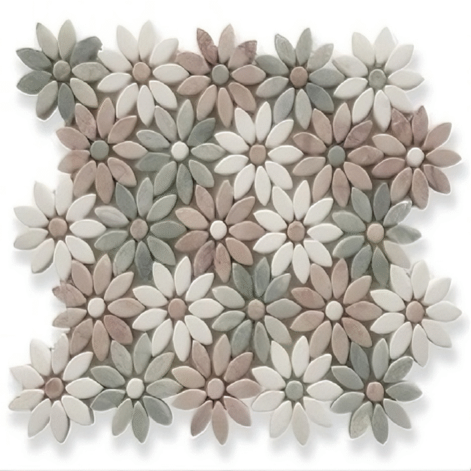 Floral designed water-sprayed natural stone marble Mosaic tiles