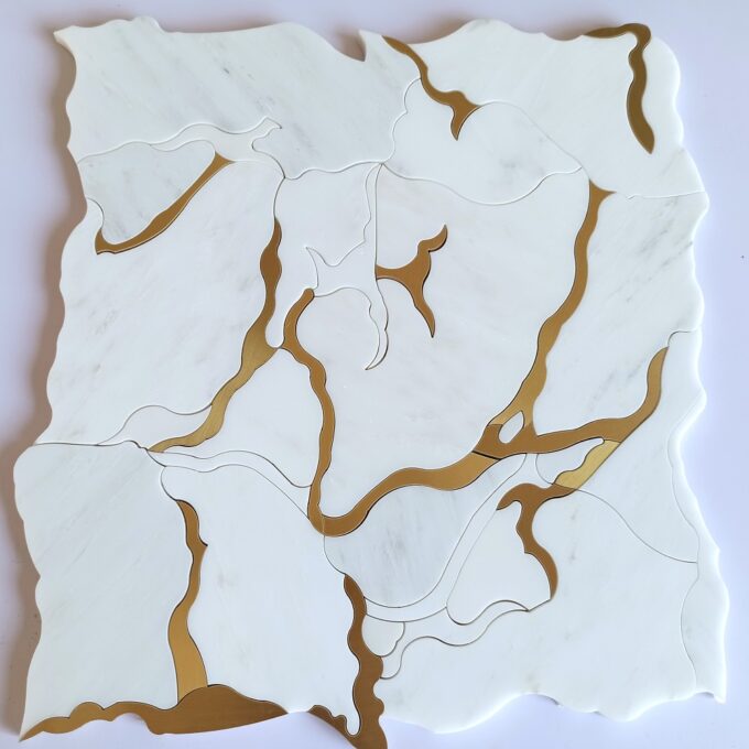 Artistic brass inlaid with water jet marble Mosaic tiles