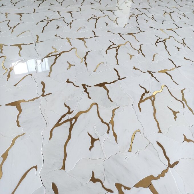 Artistic brass inlaid with water jet marble Mosaic tiles
