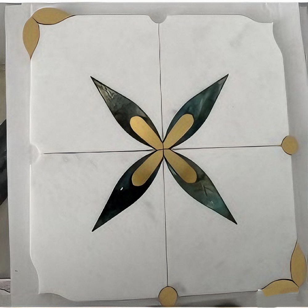 Waterjet Stone Marble Metal Art Mosaic Brass Inlay Tile - Natural stone ...