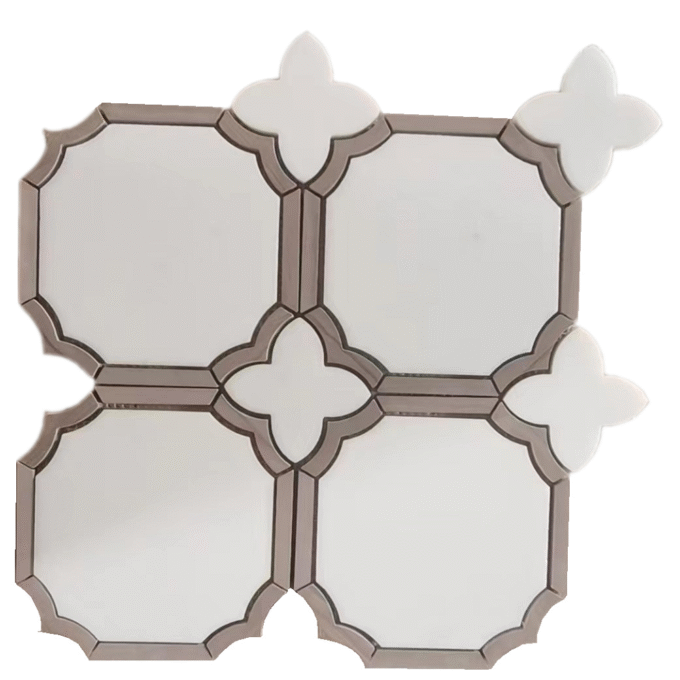 Square hexagonal white marble Mosaic tiles with lanterns