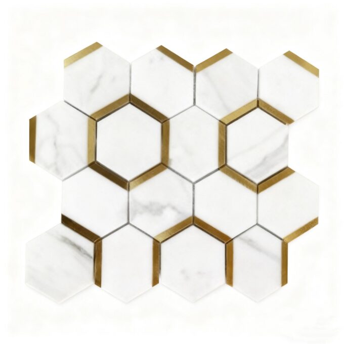 Calacatta Hexagonal mixed brass marble Mosaic tiles