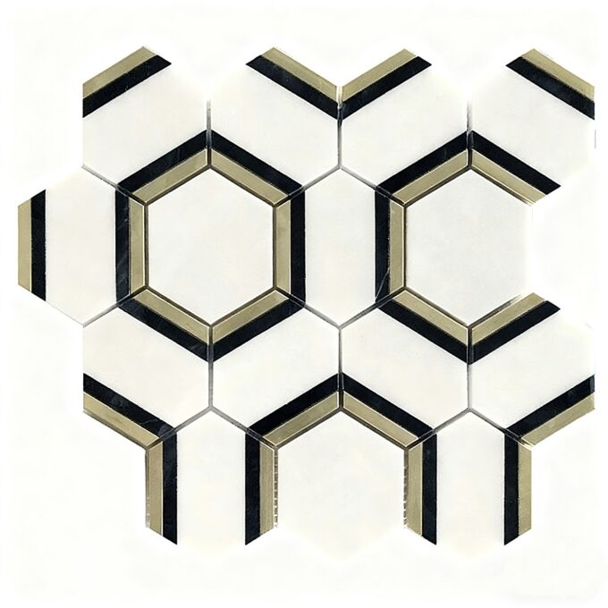 Light luxury metal hexagonal black marble Mosaic tiles