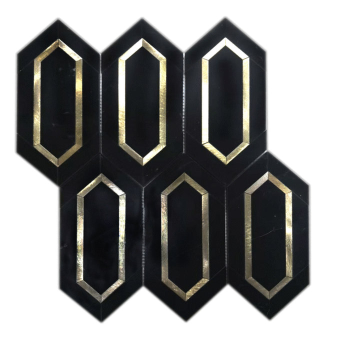 Black marble and golden brass Mosaic tiles