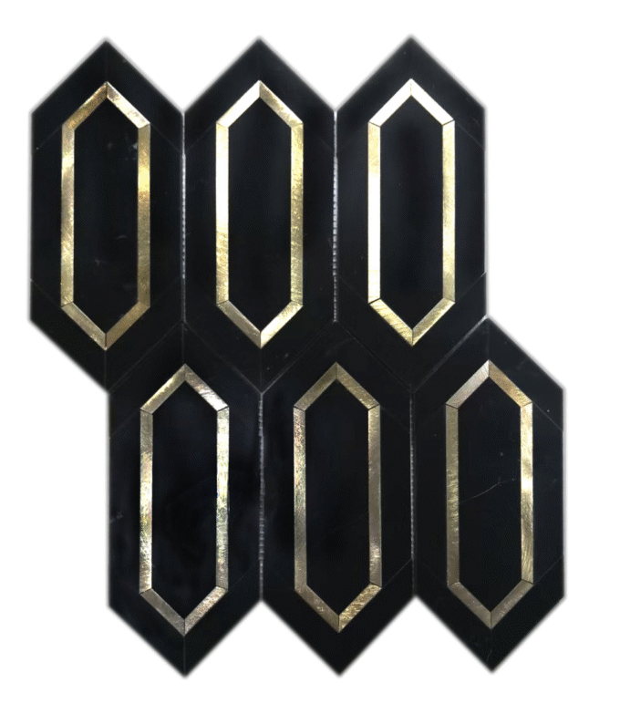 Black marble and golden brass Mosaic waterjet tiles