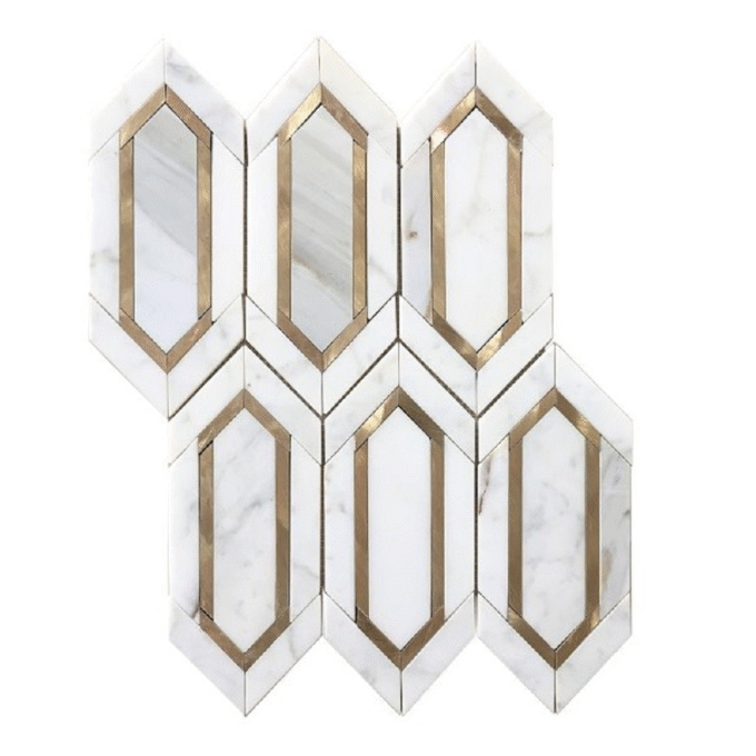aluminium long hexagonal golden line waterjet Calacatta Mosaic tile