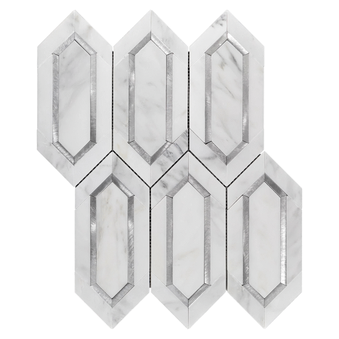 Long hexagonal white and grey marble Mosaic mixed-color tiles
