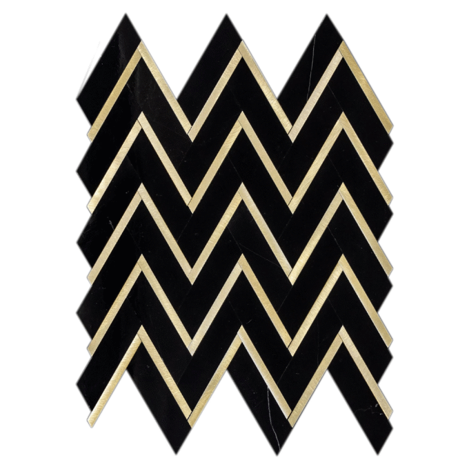 Black and brass metal Herringbone marble Mosaic