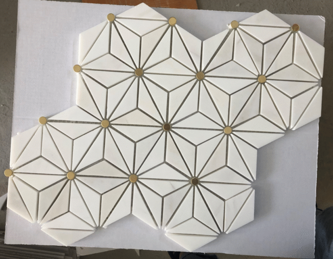 American-style triangular brass white marble Mosaic tiles