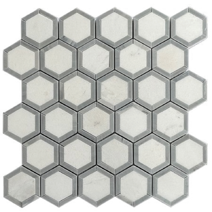 Carrara white, bardiglio Hexagonal waterjet marble Mosaic