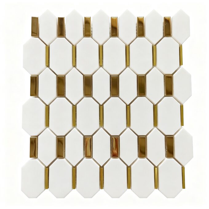 Pure white, brass, golden mirro Hexagonal Mosaic tiles
