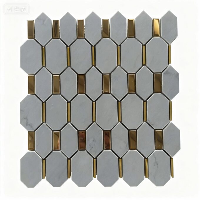 Bardilio, brass, golden mirro Hexagonal Mosaic tiles