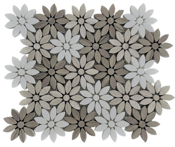 Mixed grey marble chrysanthemum flower water-sprayed Mosaic tiles