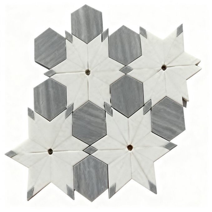 Floral pattern Pure white Brass waterjet Mosaic tiles