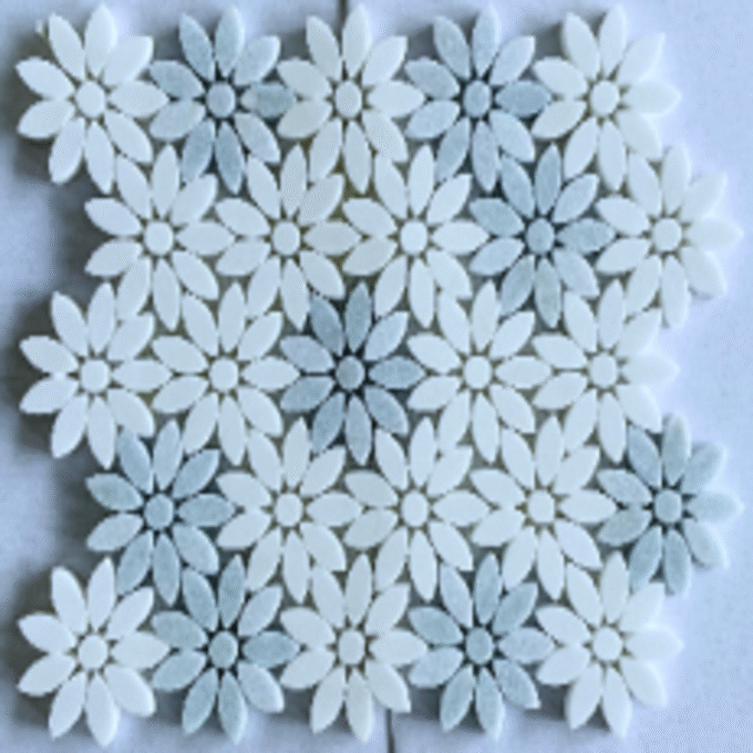 The newly designed white and blue water flow brick floral marble Mosaic