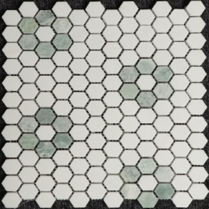 Thassos White Ming Green Hexagonal  Mosaic