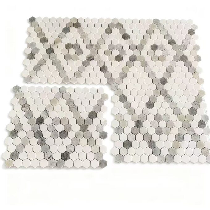White and black mixed hexagonal Mosaic decorative tiles