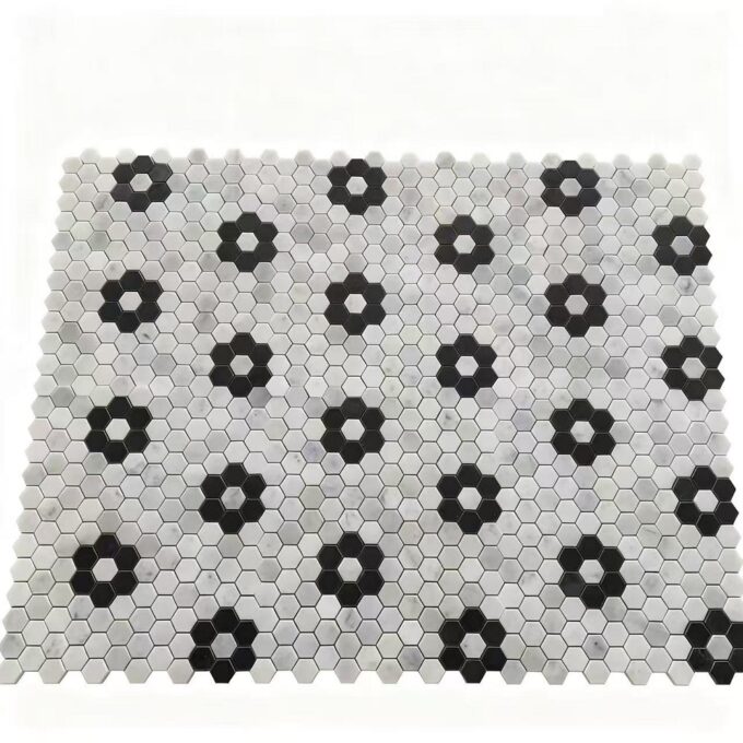 Elegant and classic floral pattern mosaic white and black mixed hexagonal Mosaic