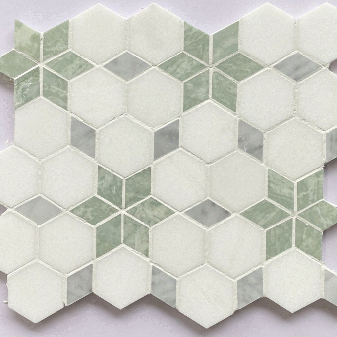 New Ming Green Thassos White Hexagonal Mosaic tiles
