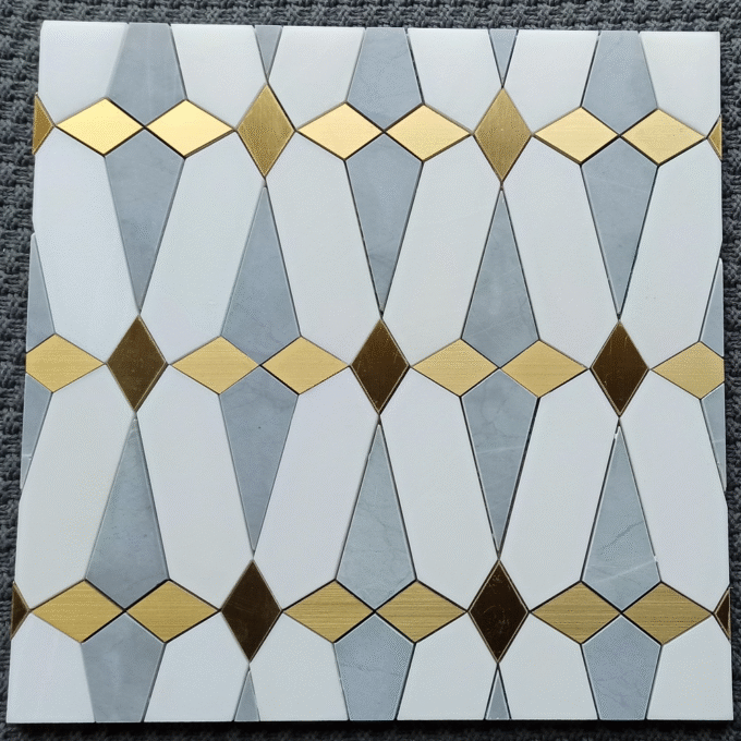Pure White Bardiglio Brass inlaid with marble Mosaic