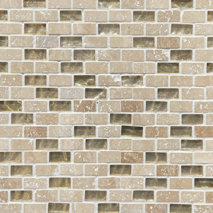 Beige matte stone, glass, electroplated Mosaic tiles
