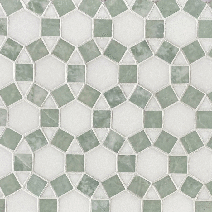 New Ming Green Thassos White Hexagonal inlaid marble Mosaic