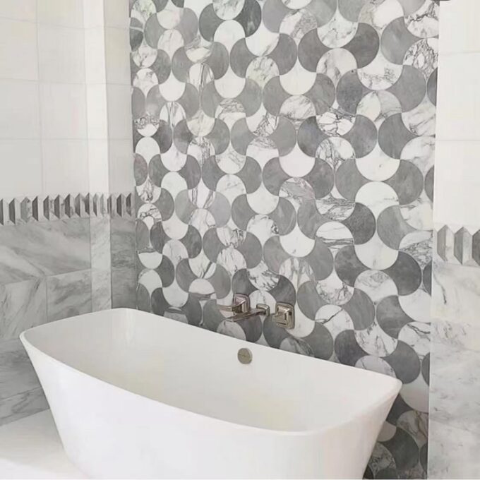 Modern white and grey natural marble waterjet Mosaic Marble pattern