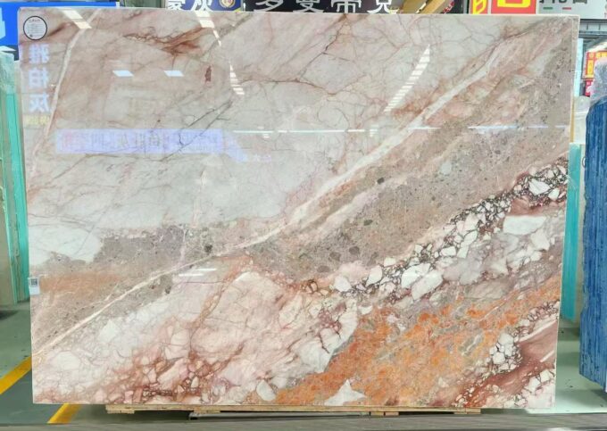 Luxurious natural pink marble countertop with polished four-season pink marble slabs