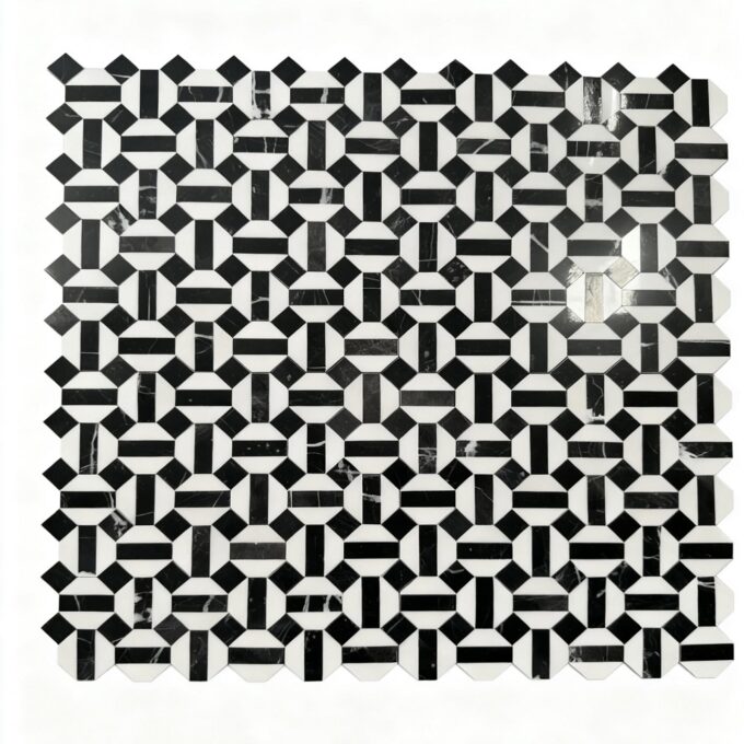 Black and white Hexagon Mosaic marble interior walls, floor, marble Mosaic tiles, floor and pool tiles