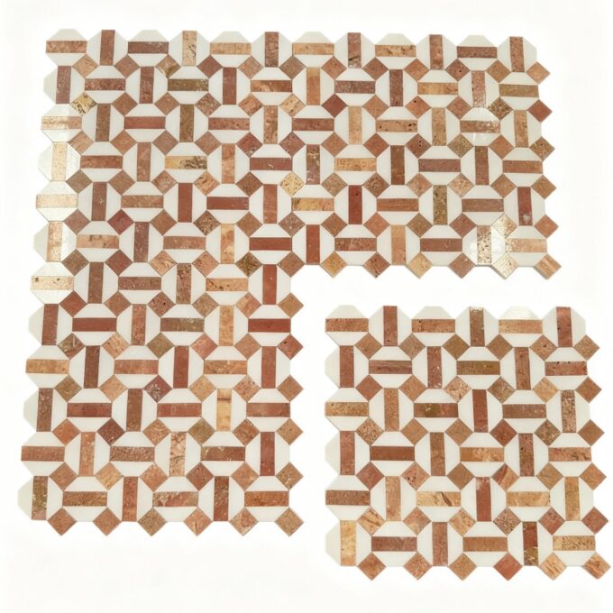 White and Orange Hexagon Mosaic marble interior walls, floor, marble Mosaic tiles, floor and pool tiles