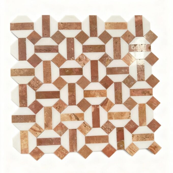 White and Orange Hexagon Mosaic marble interior walls, floor, marble Mosaic tiles, floor and pool tiles