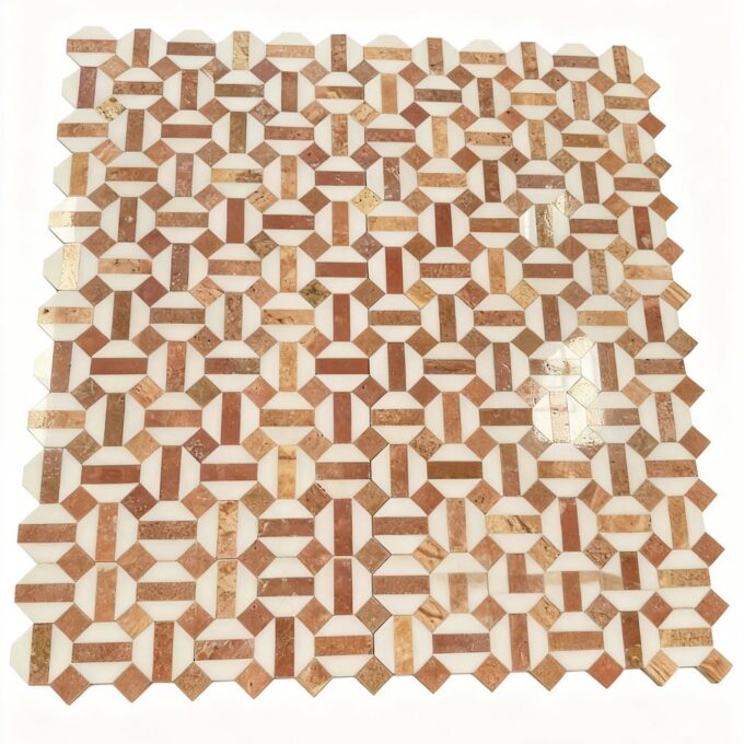 White and Orange Hexagon Mosaic marble interior walls, floor, marble Mosaic tiles, floor and pool tiles