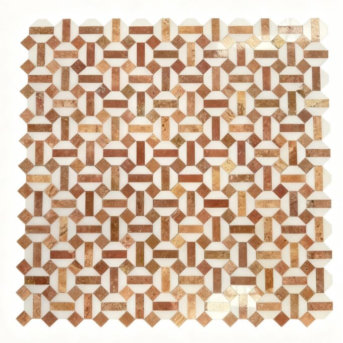 White and Orange Hexagon Mosaic marble interior walls, floor, marble Mosaic tiles, floor and pool tiles