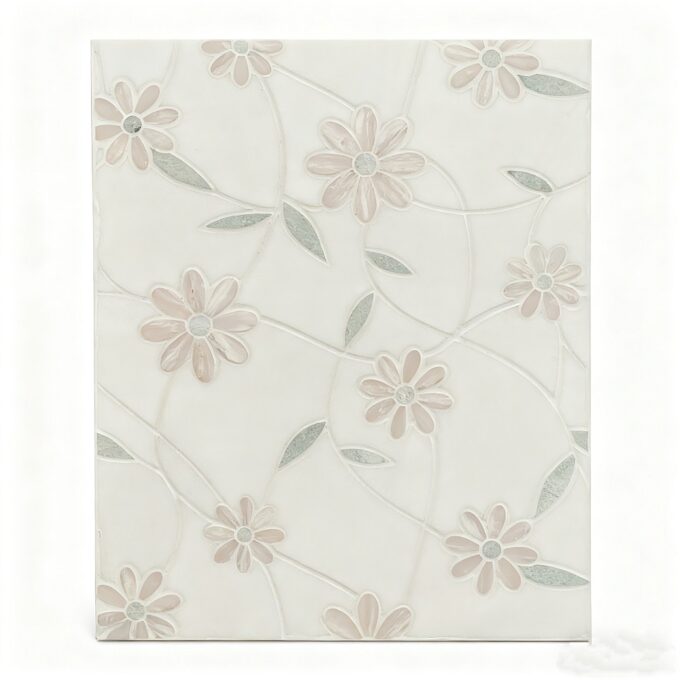 Thassos White,Pink Onyx,Shangri-La Green Marble Mosaic tiles with flower patterns