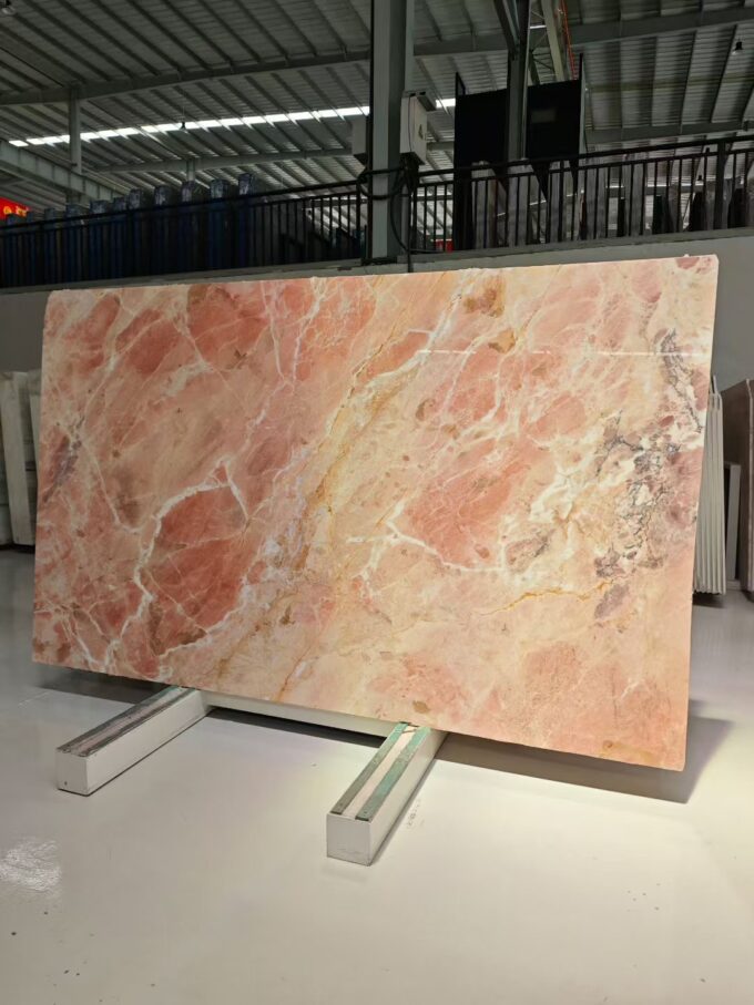 Luxurious natural pink marble countertop with polished four-season pink marble slabs