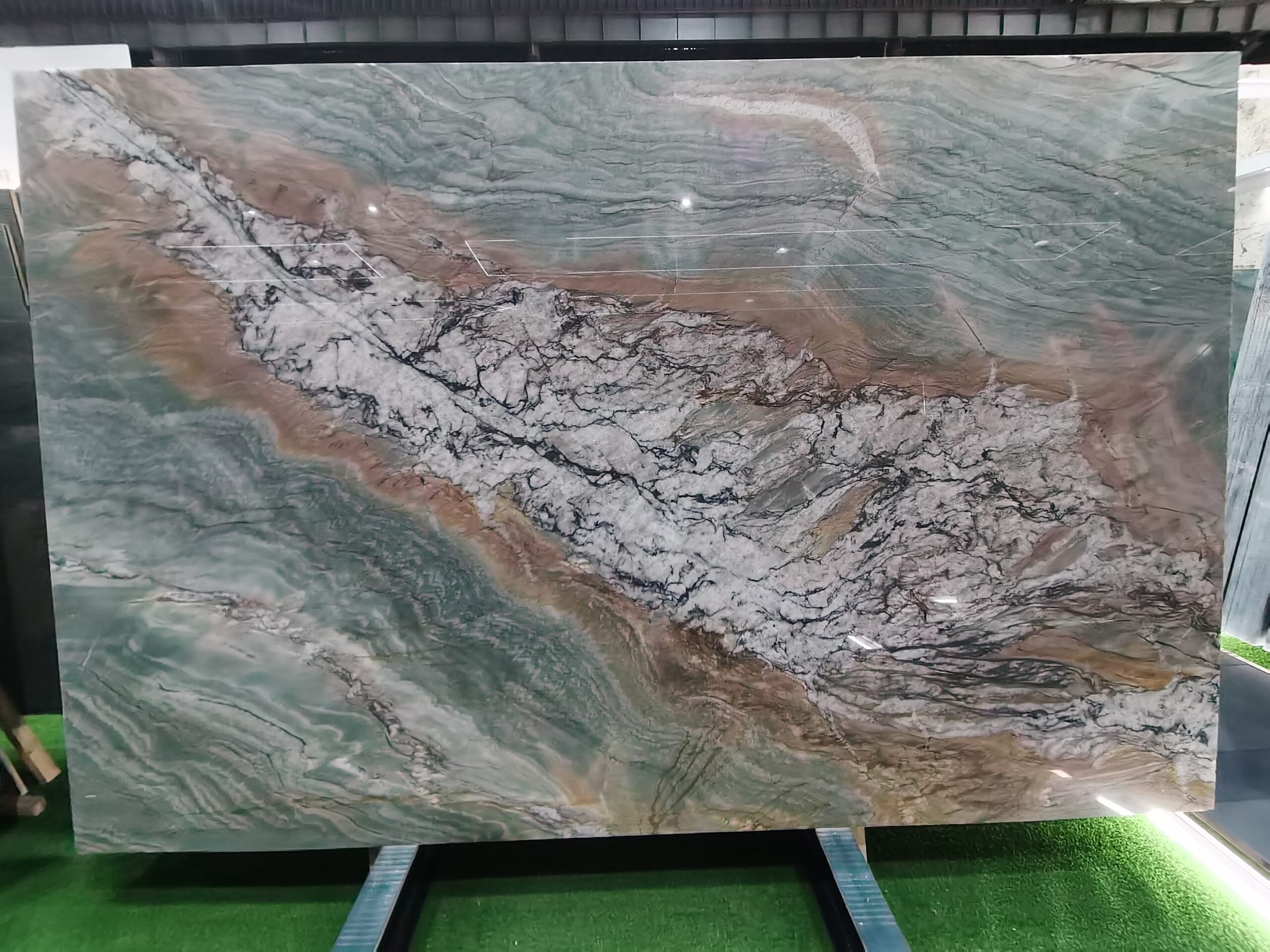 Polished slab of Volupia Quartzite luxury stone from Brazil on display at PHOENIX STONE"